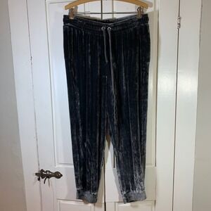 Bella Dahl Charcoal Gray Crushed Velvet Joggers Silk Blend Large Cozy Comfy